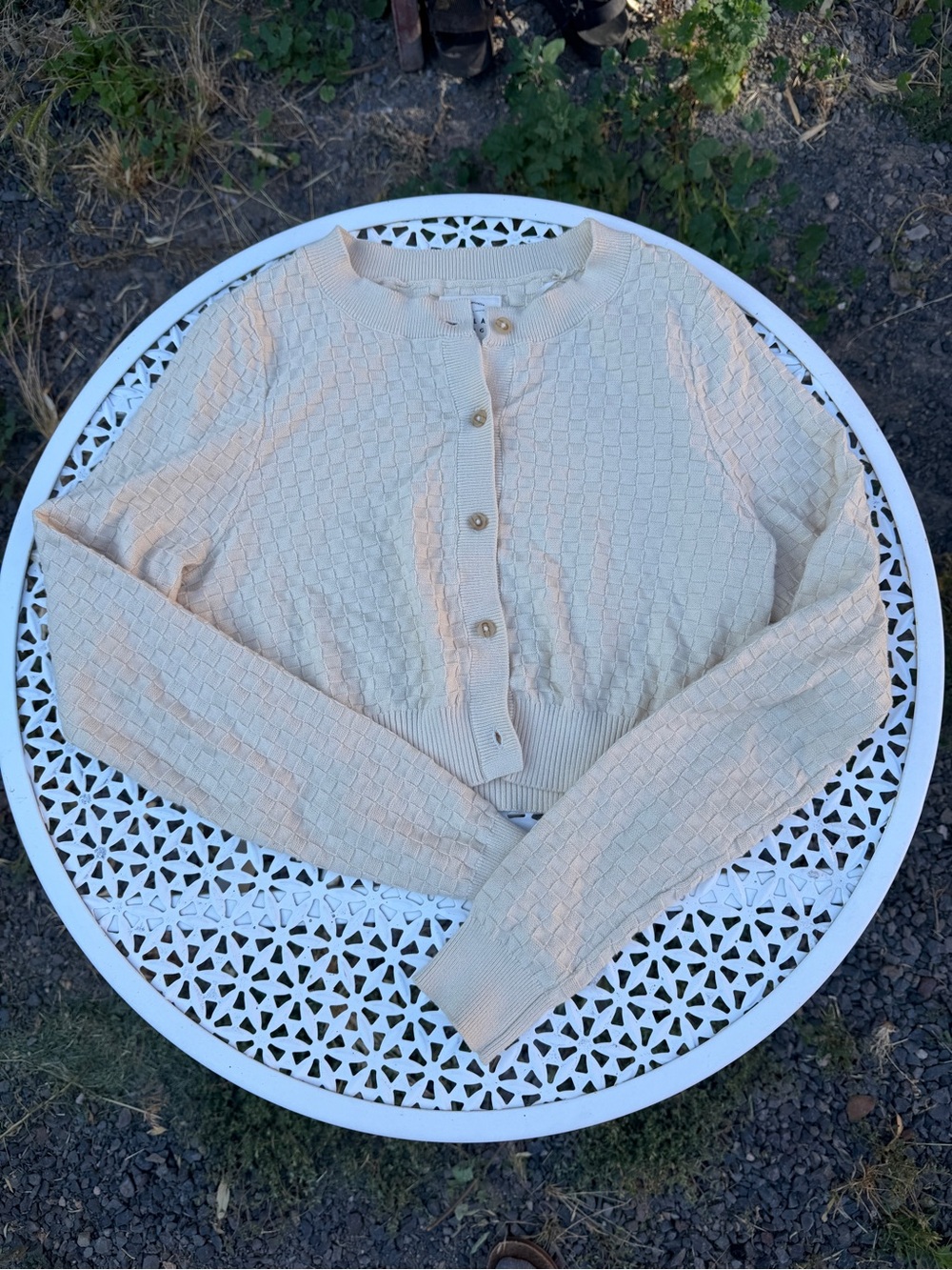 Billabong Cream Textured Cropped Cardigan